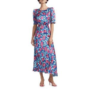 Saloni Vida Floral Silk Satin Ankle Dress Size US 6 $675